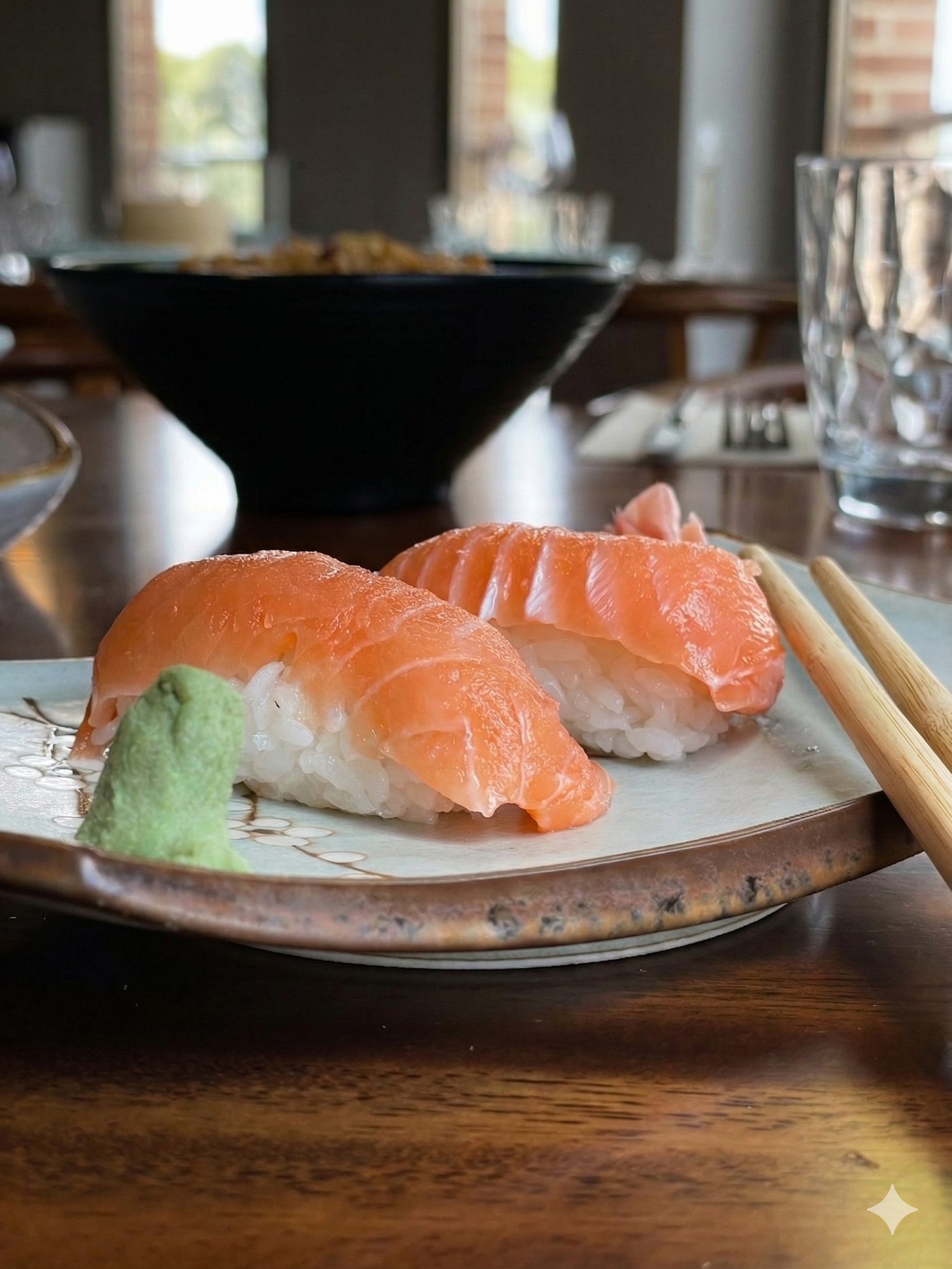 Nigiri de salmón en LiDu Garden